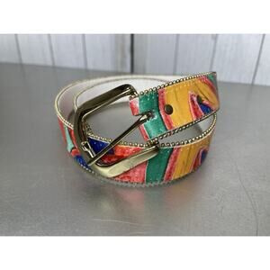 Vintage Dakota LTD. Belt Multicolor Abstract Goldtone Buckle 80s 90s Small